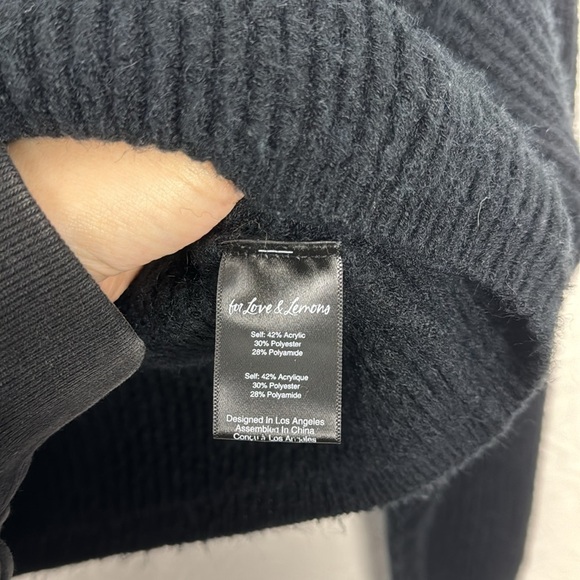 For Love & Lemons Quarter Zip Sweater Pullover Black Ribbed Slouchy Half Cropped - Picture 9 of 10